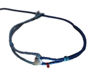 double thin cord bracelet/anklet on gray blue and dark denim with ❤️