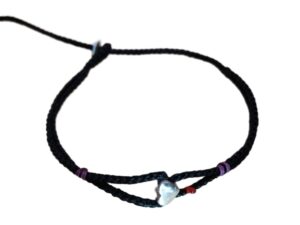 double thin cord bracelet/anklet on black and black with ❤️