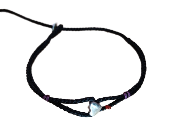 double thin cord bracelet/anklet on black and black with ❤️