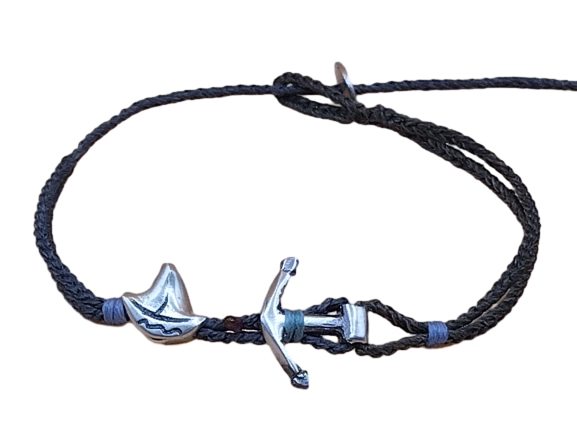 double thin cord bracelet/anklet on coal and khaki with sailing ⛵ & ⚓