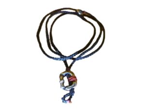 thin cord necklace (multi jewelry) on dark denim with carabineer.