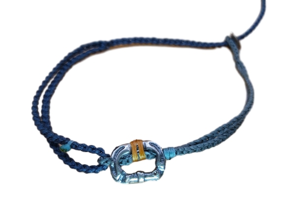 double (thin & thick) cord bracelet/anklet on gray blue and coal with carabineer.