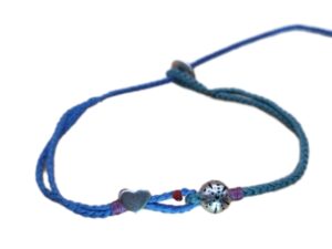 double thin cord bracelet/anklet on cyan and navy blue with sea urchin & ❤️