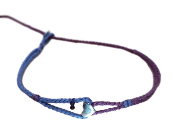 double thin cord bracelet/anklet on amethyst and purple with ❤️