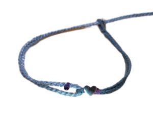 double (thin & thick) cord bracelet/anklet on gray blue and silver with ❤️