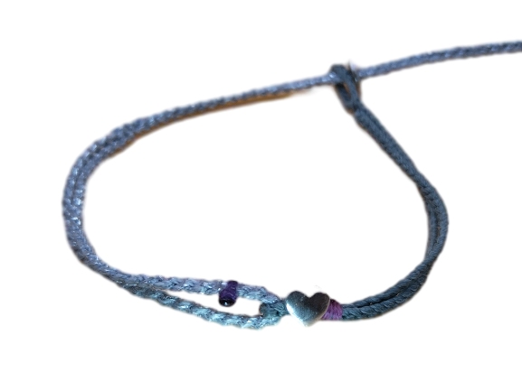 double (thin & thick) cord bracelet/anklet on gray blue and silver with ❤️