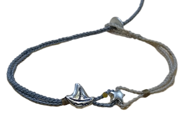 double thin cord bracelet/anklet on beige and gray with sailing ⛵ and north ⭐
