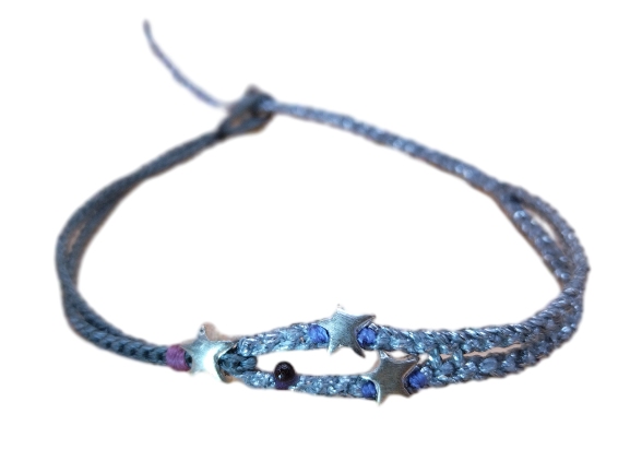 double (thin & thick) cord bracelet/anklet gray blue and silver with three ⭐⭐⭐
