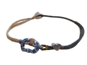 double thin cord bracelet/anklet on cream and khaki with carabineer & ❤️