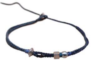 1750540056083_pixian_ai double thin cord bracelet/anklet on gray blue and coal with three geometric beads.