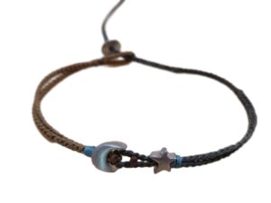 double thin cord bracelet/anklet on chocolate and khaki with🌛 & 🌟
