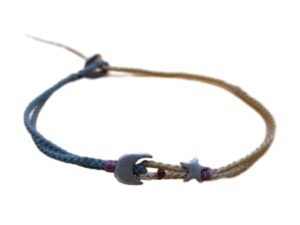 double thin cord bracelet/anklet on amethyst and cream with🌛 &🌟