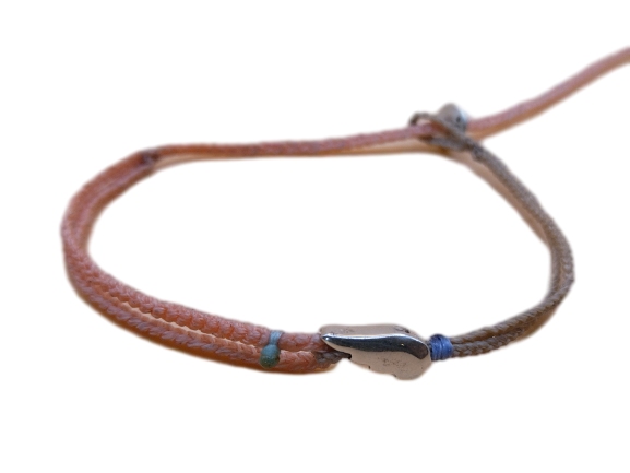 double (thin & thick) cord bracelet/anklet on cream and rose beige with feather.