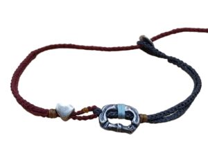 double thin cord bracelet/anklet on coal and magenta with carabineer & ❤️