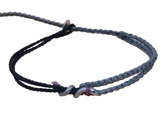 double (thin & thick) cord bracelet/anklet on black and gray blue with 🐍