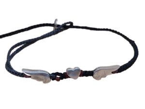 double thin cord bracelet/anklet on coal and black with "feathers of love" ❤️