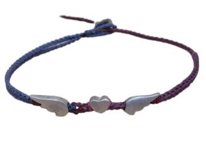double thin cord bracelet/anklet on amethyst and purple with "feathers of love" ❤️