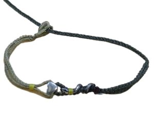 double thin cord bracelet/anklet on cream and khaki with 🐍 & ❤️