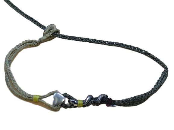 double thin cord bracelet/anklet on cream and khaki with 🐍 & ❤️