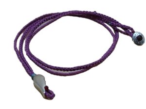 thin cord necklace (multi jewelry) on purple with feather.