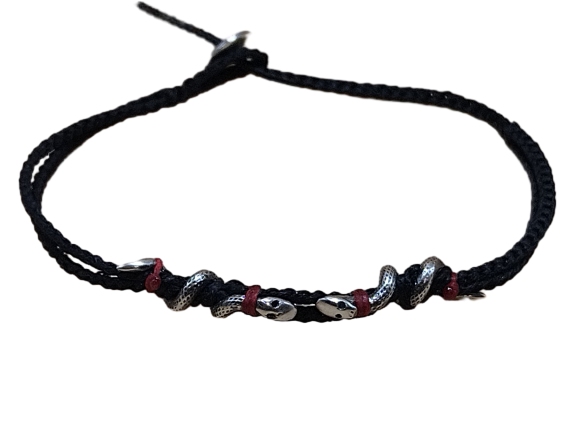 double thin cord bracelet/anklet on black and black with 🐍🐍