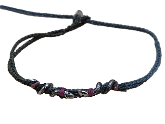 double thin cord bracelet/anklet on khaki and gray blue with 🐍🐍