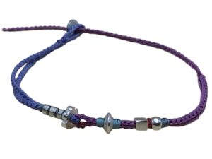 double thin cord bracelet/anklet on amethyst and purple with five geometric beads.