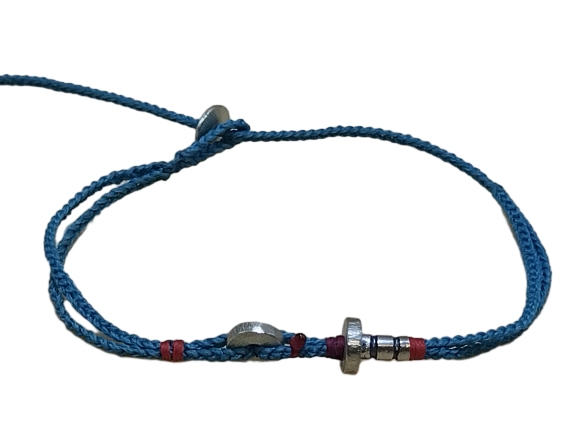 double thin cord bracelet/anklet on turquoise and turquoise with three geometric beads.