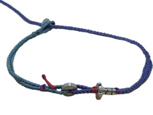 double thin cord bracelet/anklet on cyan and amethyst with gear & geometric beads.