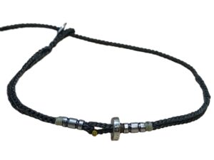 1768584921105_pixian_ai double thin cord bracelet/anklet on khaki and khaki with three geometric beads.
