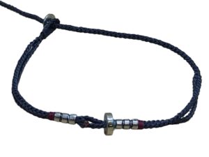 double thin cord bracelet/anklet on coal and coal with three geometric beads.