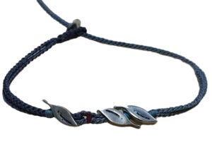 double thin cord bracelet/anklet on coal and gray blue with three 🍃🍃🍃