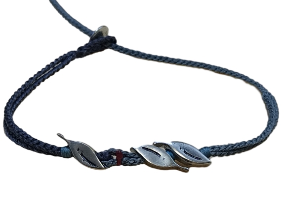 double thin cord bracelet/anklet on coal and gray blue with three 🍃🍃🍃