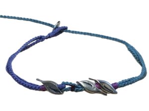 double thin cord bracelet/anklet on amethyst and cyan with three 🍃🍃🍃