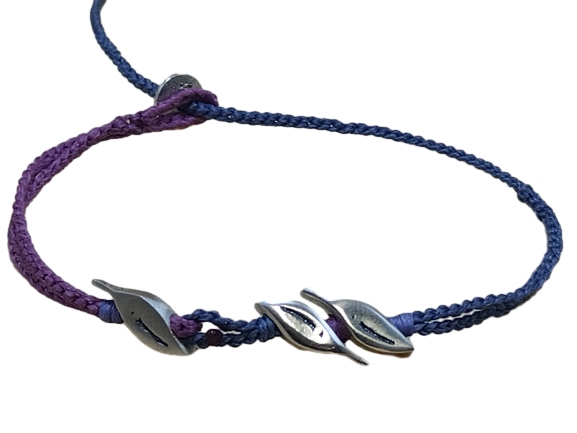 double thin cord bracelet/anklet on purple and denim with three 🍃🍃🍃
