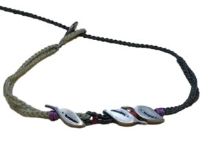 double thin cord bracelet/anklet on cream and khaki with three 🍃🍃🍃
