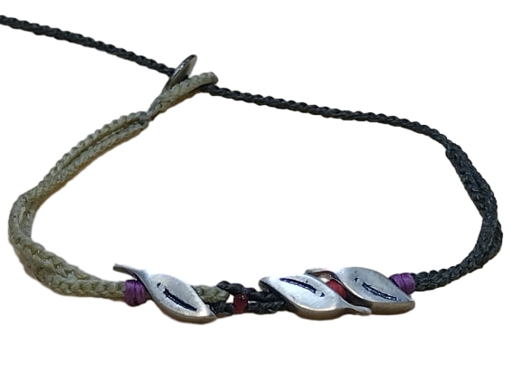 double thin cord bracelet/anklet on cream and khaki with three 🍃🍃🍃