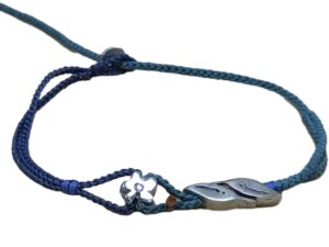 double thin cord bracelet/anklet on denim and cyan with 🌼 & 🍃🍃
