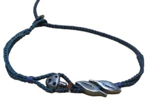 double thin cord bracelet/anklet on cyan and gray blue with 🍄 & 🍃🍃