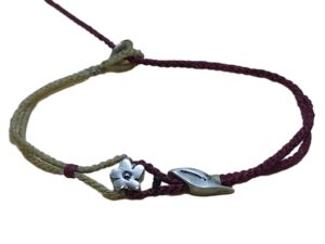 double thin cord bracelet/anklet on cream and dark red with 🌼 & 🍃