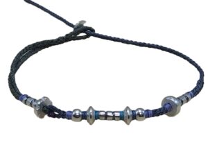 1768675023561_pixian_ai double thin cord bracelet/anklet on khaki and coal with nine geometric beads.