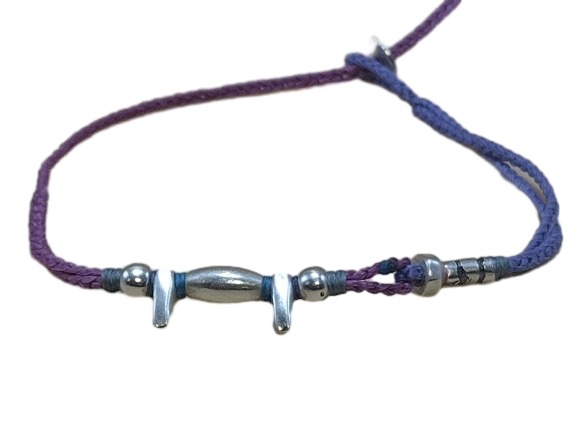 double thin cord bracelet/anklet on amethyst and purple with seven geometric beads.