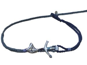 double thin cord bracelet/anklet on dark denim and gray blue with ⚓ & ⛵