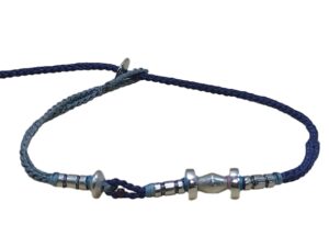 1768828643477_pixian_ai double thin cord bracelet/anklet on gray blue and dark denim with seven geometric beads.