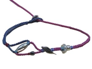 double thin cord bracelet/anklet on denim and fuchsia with five geometric beads & 🍃