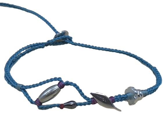 double thin cord bracelet/anklet on turquoise and turquoise with five geometric beads & 🍃
