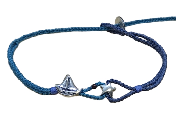 double thin cord bracelet anklet on denim and turquoise with ⛵ & north ⭐
