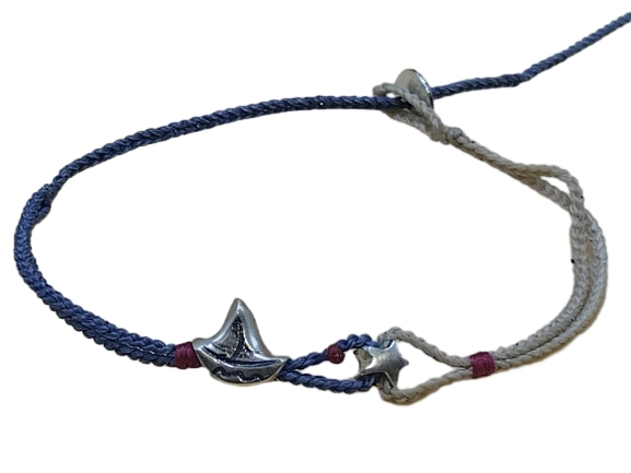 double thin cord bracelet anklet on beige and denim with ⛵ & north ⭐