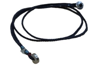 thin cord necklace (multi jewelry) on coal with two geometric beads.