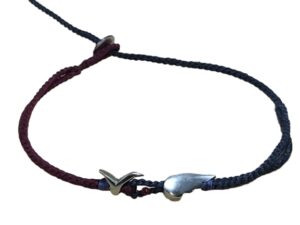 double thin cord bracelet/anklet on dark red and coal with sea gull & feather.